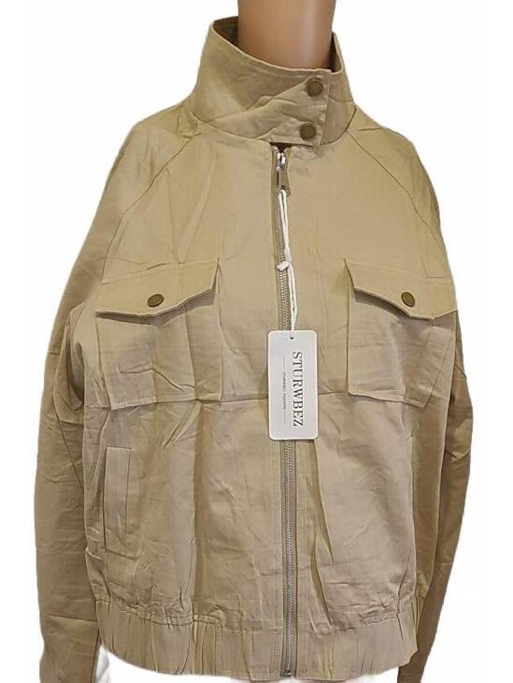 STURWBEZ Beige Cotton Twill Utility Bomber Women's XS Jacket